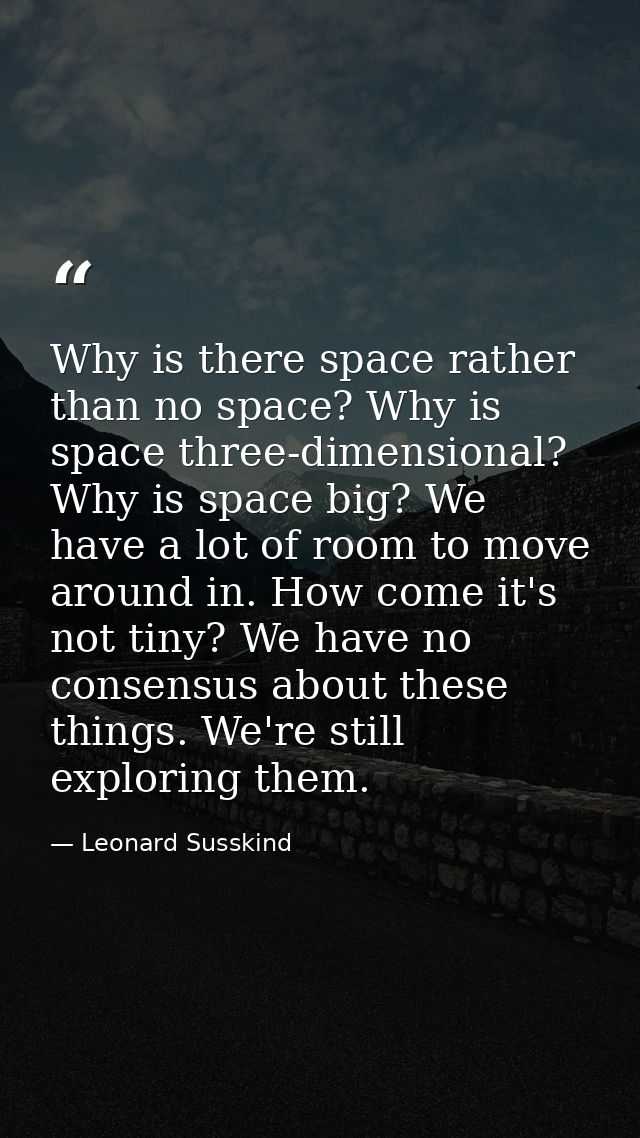 Why is there space rather than no space? Why is space three-dimensional? Why is space big? We have a lot of room to move — Leonard Susskind