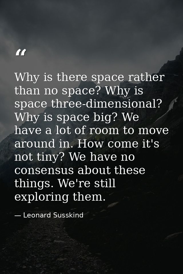 Why is there space rather than no space? Why is space three-dimensional? Why is space big? We have a lot of room to move — Leonard Susskind
