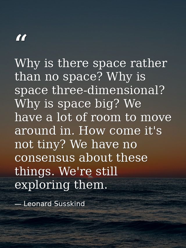 Why is there space rather than no space? Why is space three-dimensional? Why is space big? We have a lot of room to move — Leonard Susskind