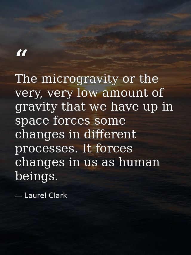 The microgravity or the very, very low amount of gravity that we have up in space forces some changes in different proce — Laurel Clark