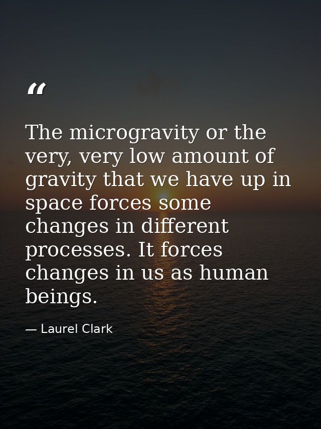 The microgravity or the very, very low amount of gravity that we have up in space forces some changes in different proce — Laurel Clark