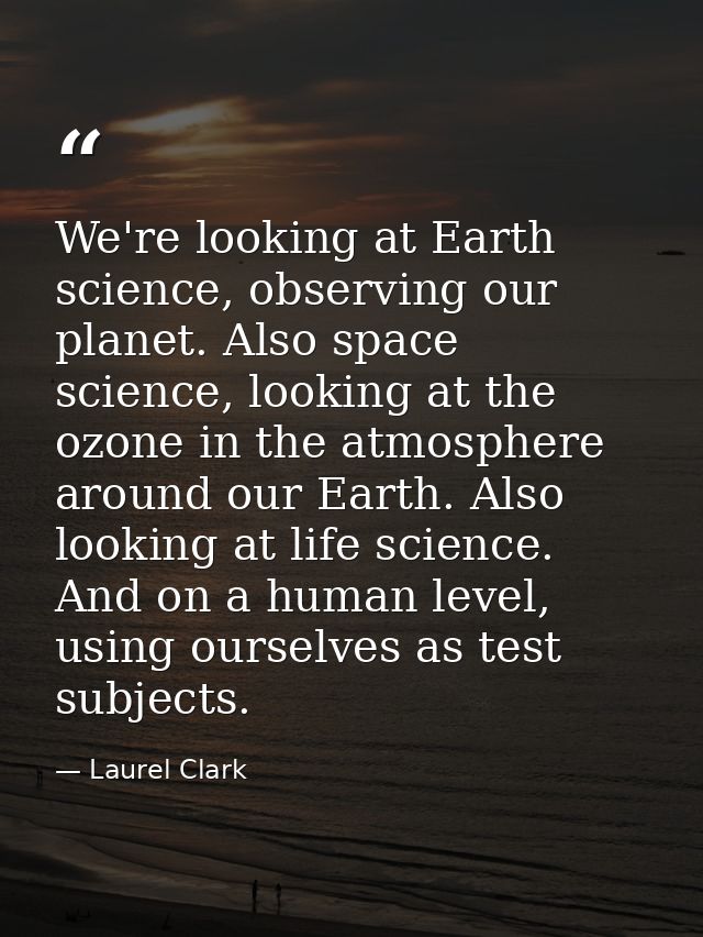 We're looking at Earth science, observing our planet. Also space science, looking at the ozone in the atmosphere around  — Laurel Clark