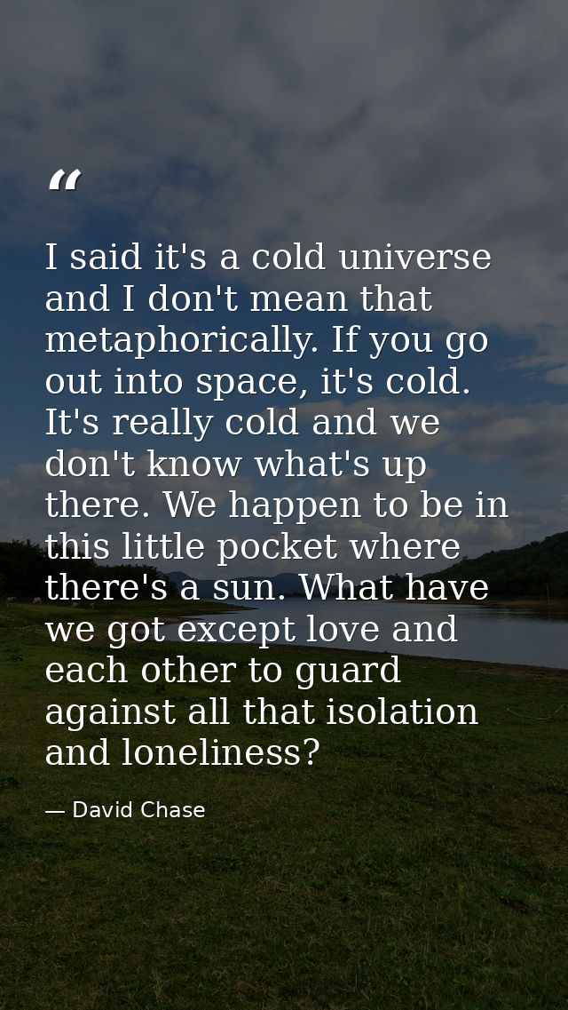 I said it's a cold universe and I don't mean that metaphorically. If you go out into space, it's cold. It's really cold  — David Chase