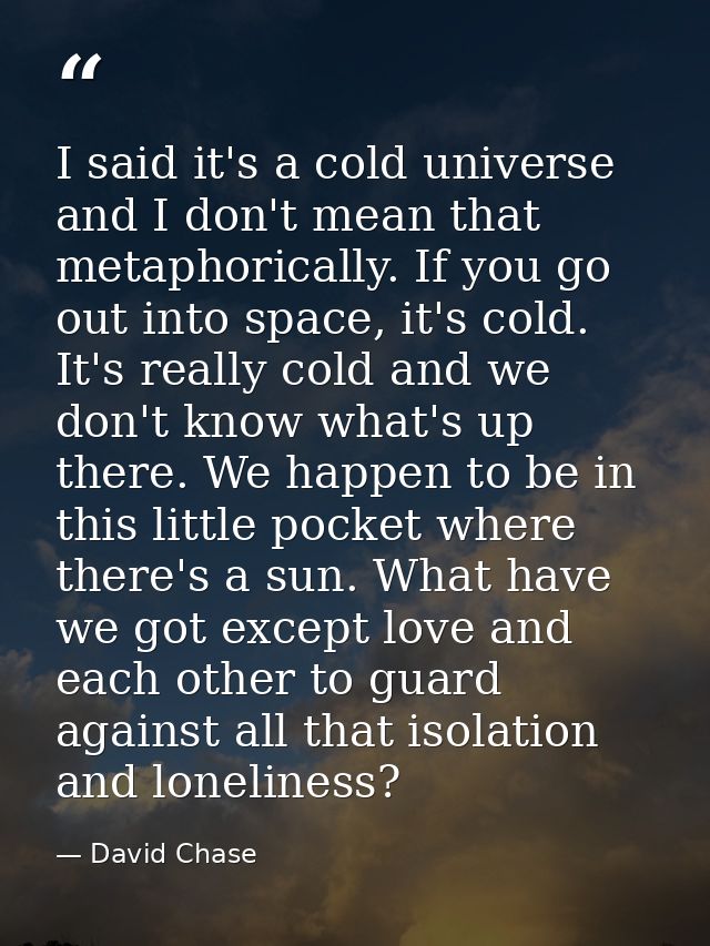 I said it's a cold universe and I don't mean that metaphorically. If you go out into space, it's cold. It's really cold  — David Chase