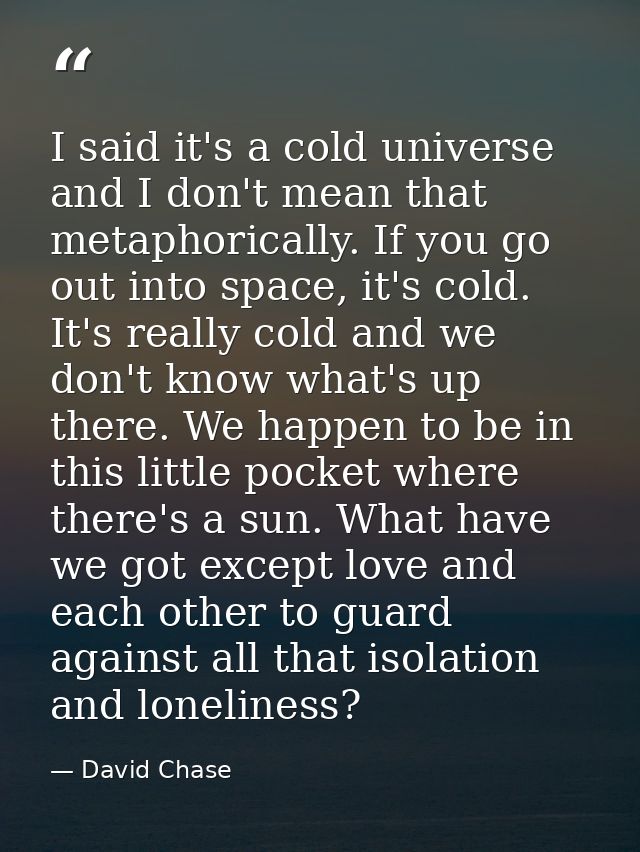 I said it's a cold universe and I don't mean that metaphorically. If you go out into space, it's cold. It's really cold  — David Chase
