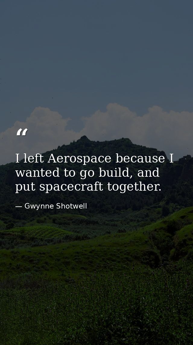 I left Aerospace because I wanted to go build, and put spacecraft together. — Gwynne Shotwell