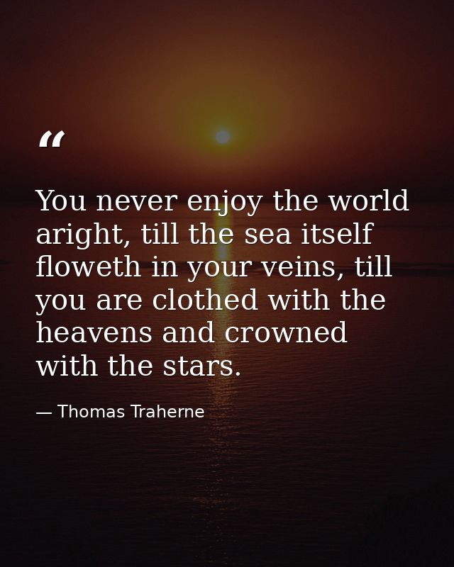 You never enjoy the world aright, till the sea itself floweth in your veins, till you are clothed with the heavens and c — Thomas Traherne