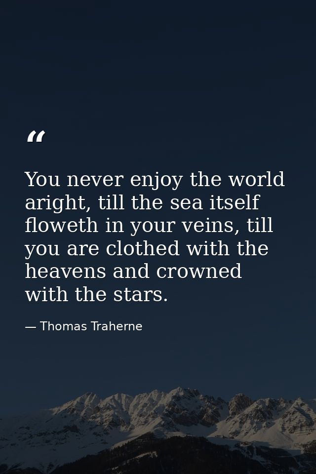 You never enjoy the world aright, till the sea itself floweth in your veins, till you are clothed with the heavens and c — Thomas Traherne
