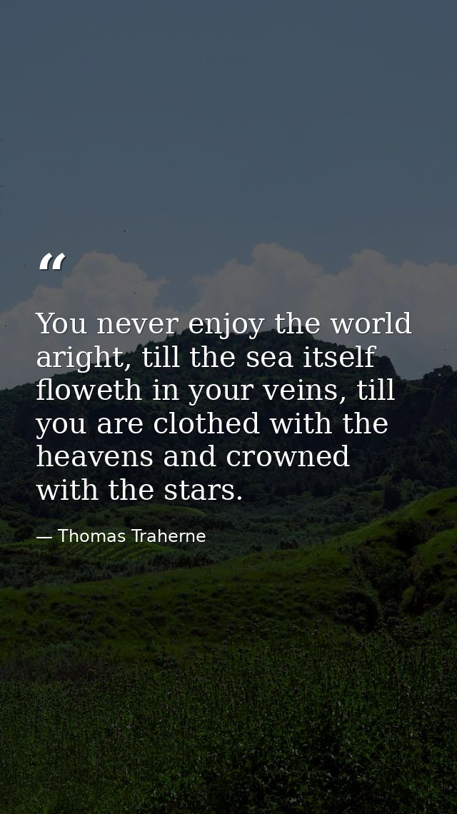 You never enjoy the world aright, till the sea itself floweth in your veins, till you are clothed with the heavens and c — Thomas Traherne