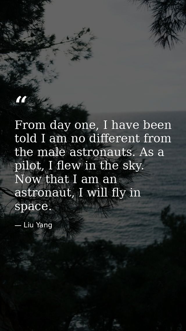 From day one, I have been told I am no different from the male astronauts. As a pilot, I flew in the sky. Now that I am  — Liu Yang