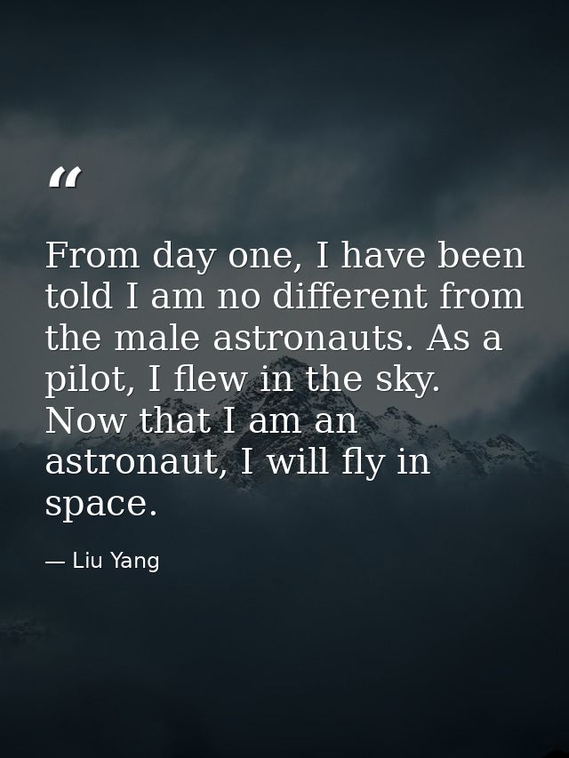 From day one, I have been told I am no different from the male astronauts. As a pilot, I flew in the sky. Now that I am  — Liu Yang