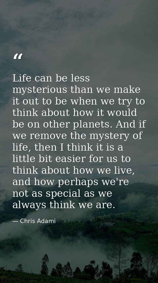Life can be less mysterious than we make it out to be when we try to think about how it would be on other planets. And i — Chris Adami