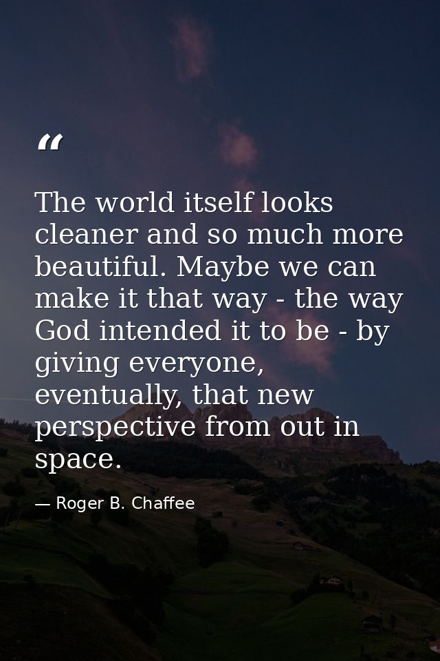 The world itself looks cleaner and so much more beautiful. Maybe we can make it that way - the way God intended it to be — Roger B. Chaffee