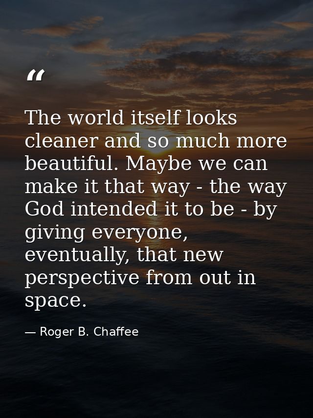 The world itself looks cleaner and so much more beautiful. Maybe we can make it that way - the way God intended it to be — Roger B. Chaffee