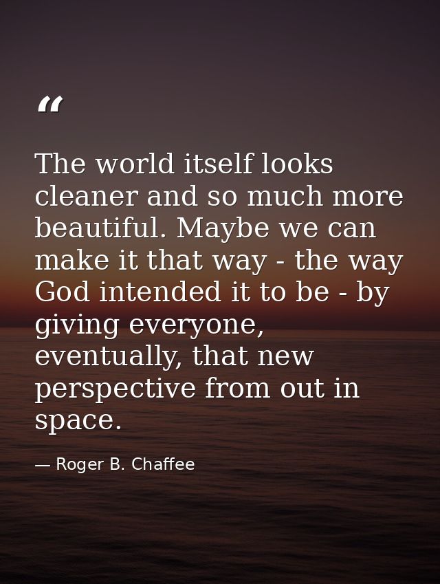 The world itself looks cleaner and so much more beautiful. Maybe we can make it that way - the way God intended it to be — Roger B. Chaffee