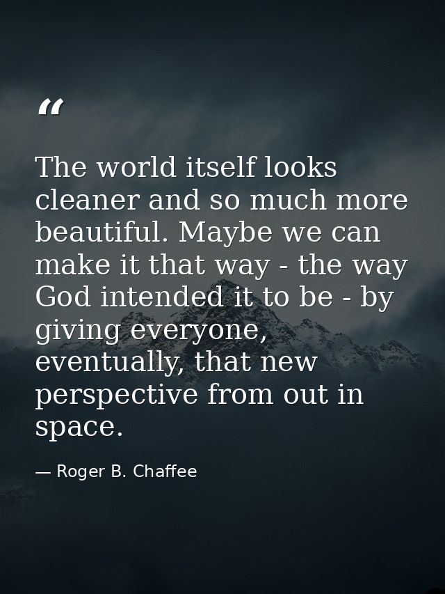 The world itself looks cleaner and so much more beautiful. Maybe we can make it that way - the way God intended it to be — Roger B. Chaffee