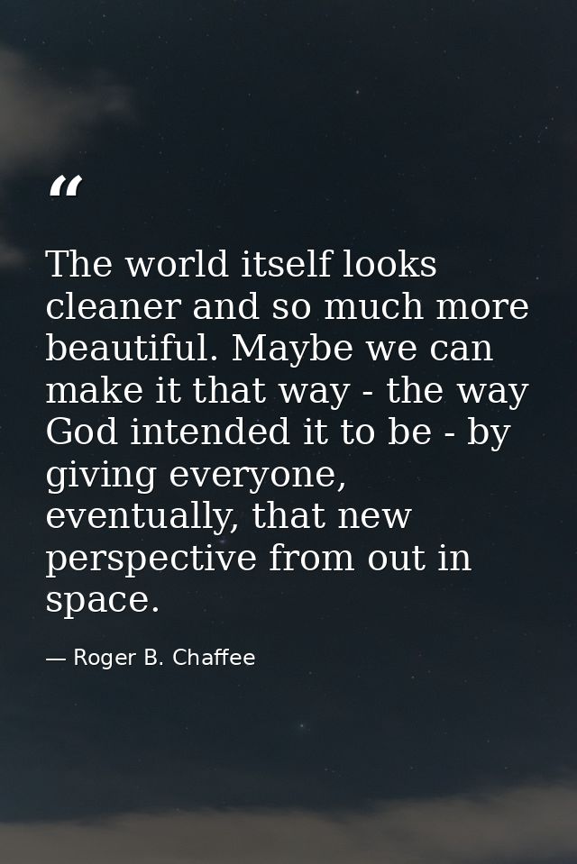 The world itself looks cleaner and so much more beautiful. Maybe we can make it that way - the way God intended it to be — Roger B. Chaffee