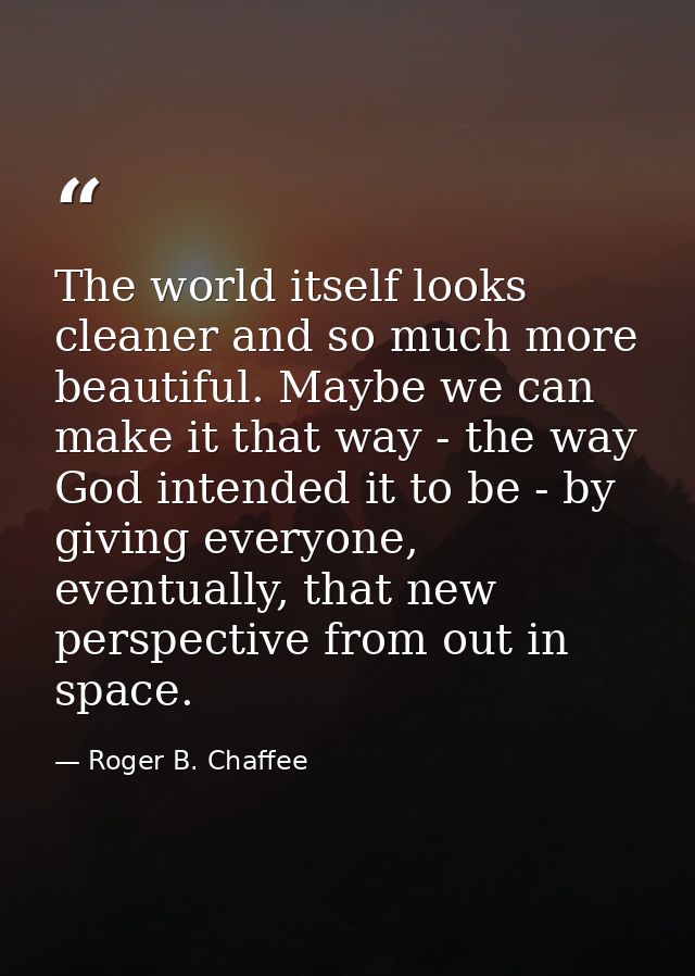 The world itself looks cleaner and so much more beautiful. Maybe we can make it that way - the way God intended it to be — Roger B. Chaffee