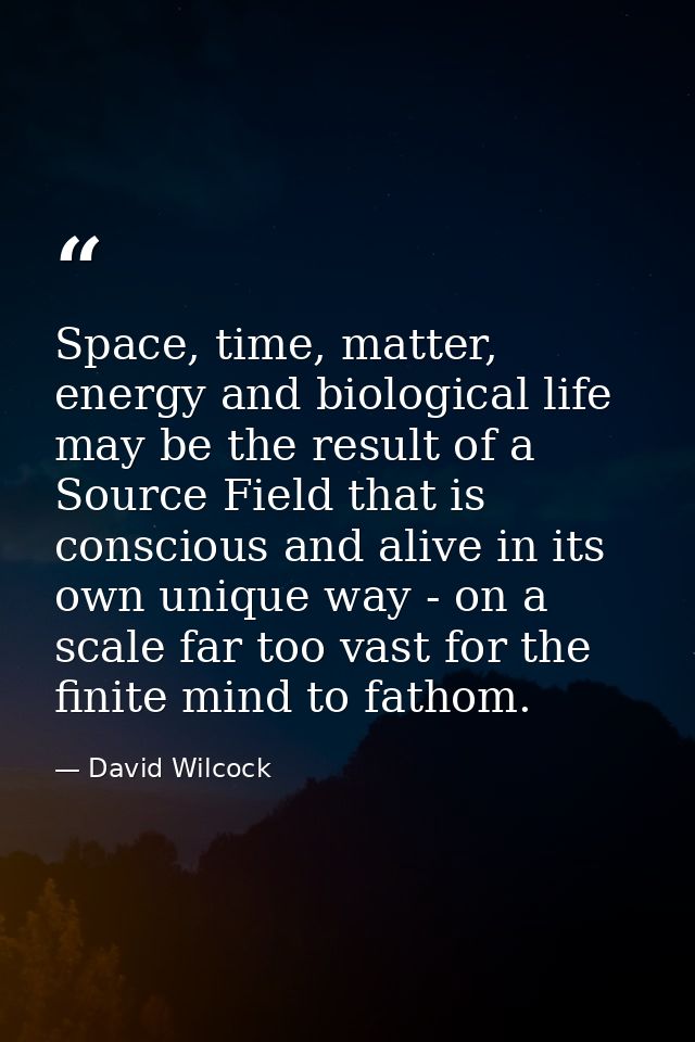 Space, time, matter, energy and biological life may be the result of a Source Field that is conscious and alive in its o — David Wilcock