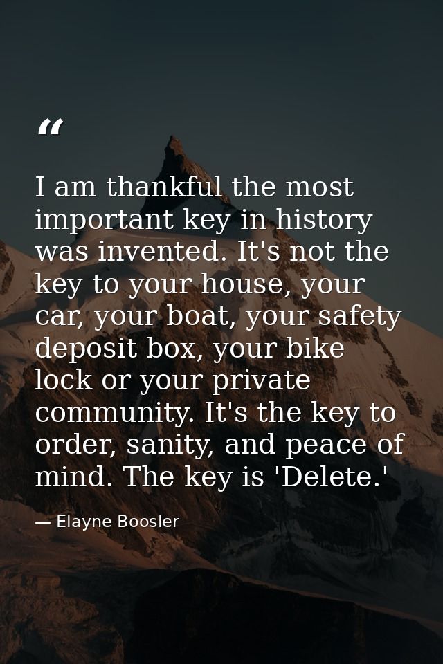 I am thankful the most important key in history was invented. It's not the key to your house, your car, your boat, your  — Elayne Boosler