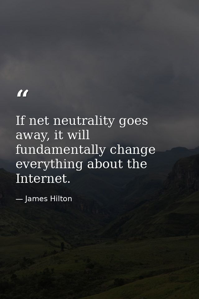 If net neutrality goes away, it will fundamentally change everything about the Internet. — James Hilton
