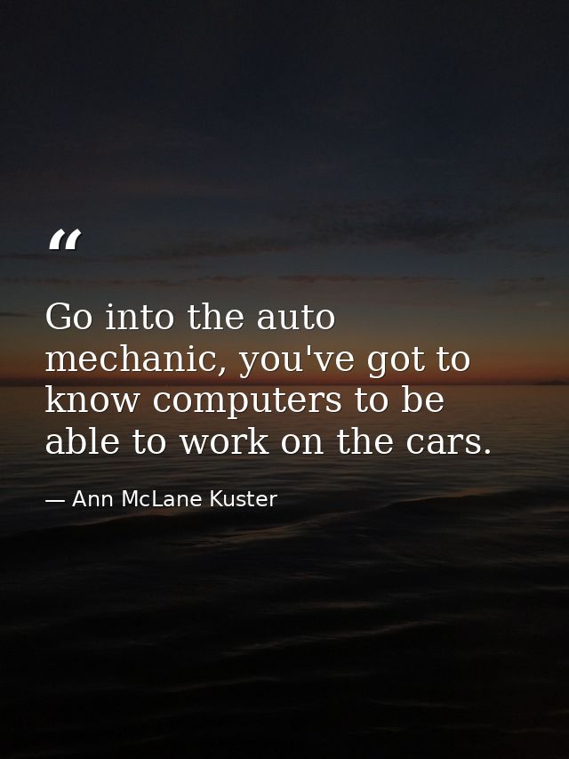 Go into the auto mechanic, you've got to know computers to be able to work on the cars. — Ann McLane Kuster