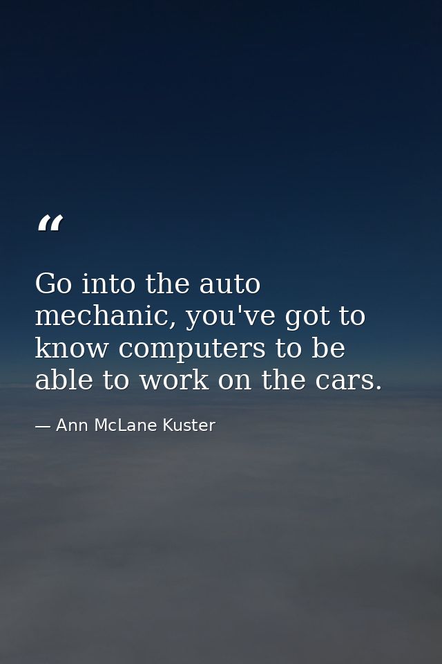 Go into the auto mechanic, you've got to know computers to be able to work on the cars. — Ann McLane Kuster