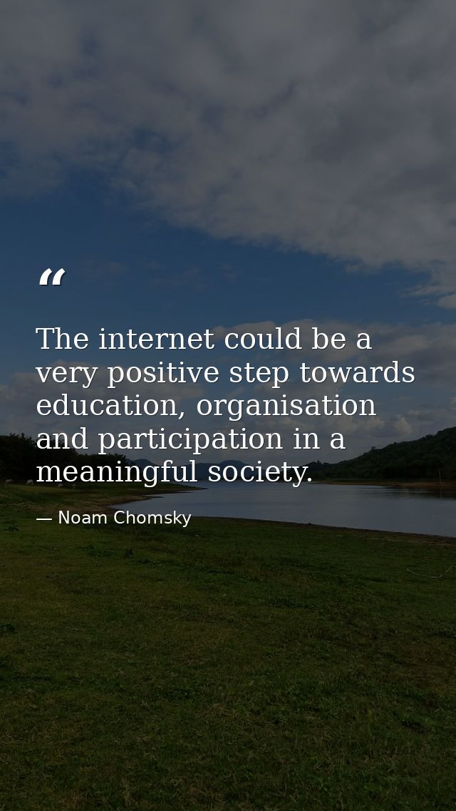 The internet could be a very positive step towards education, organisation and participation in a meaningful society. — Noam Chomsky