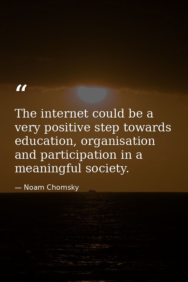 The internet could be a very positive step towards education, organisation and participation in a meaningful society. — Noam Chomsky