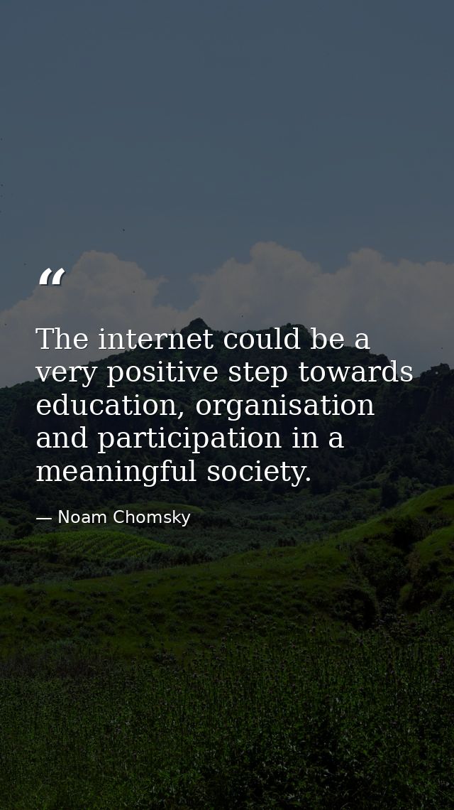 The internet could be a very positive step towards education, organisation and participation in a meaningful society. — Noam Chomsky
