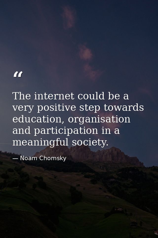 The internet could be a very positive step towards education, organisation and participation in a meaningful society. — Noam Chomsky
