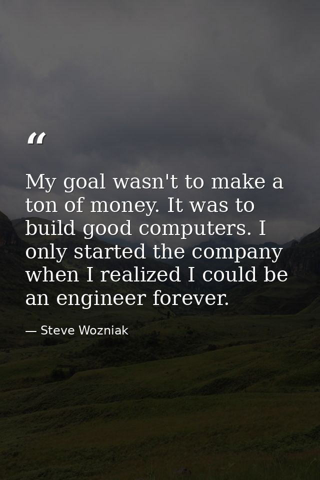 My goal wasn't to make a ton of money. It was to build good computers. I only started the company when I realized I coul — Steve Wozniak
