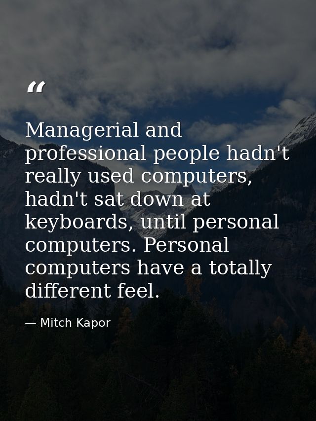 Managerial and professional people hadn't really used computers, hadn't sat down at keyboards, until personal computers. — Mitch Kapor