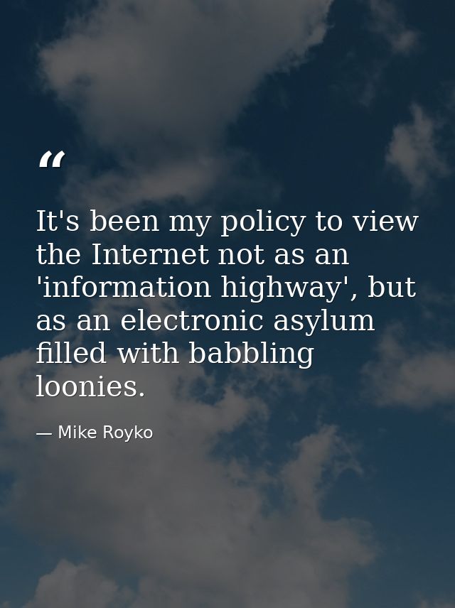 It's been my policy to view the Internet not as an 'information highway', but as an electronic asylum filled with babbli — Mike Royko