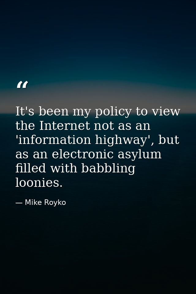 It's been my policy to view the Internet not as an 'information highway', but as an electronic asylum filled with babbli — Mike Royko