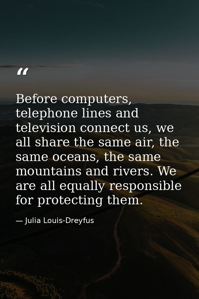 Before computers, telephone lines and television connect us, we all share the same air, the same oceans, the same mounta — Julia Louis-Dreyfus