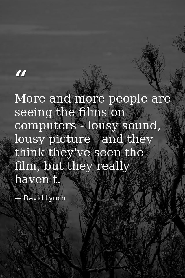 More and more people are seeing the films on computers - lousy sound, lousy picture - and they think they've seen the fi — David Lynch