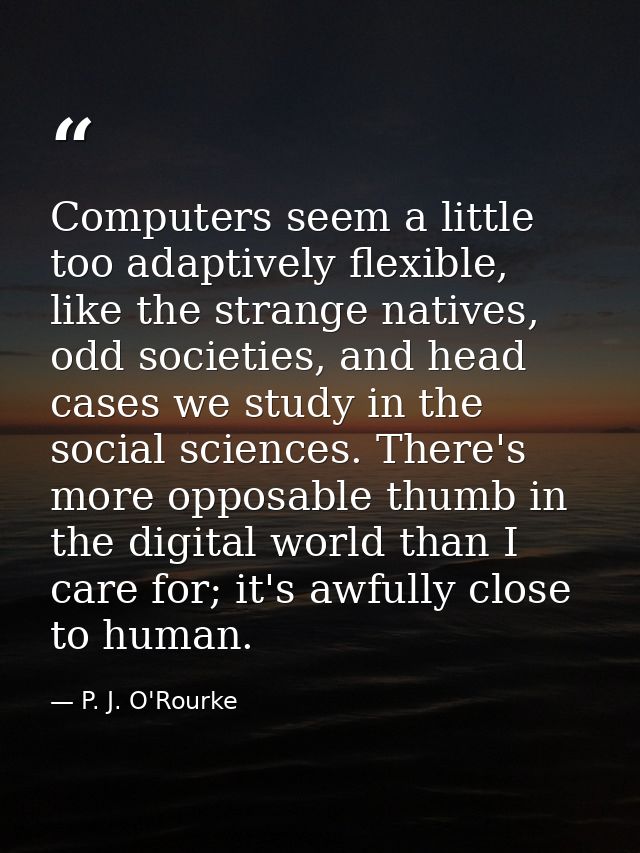 Computers seem a little too adaptively flexible, like the strange natives, odd societies, and head cases we study in the — P. J. O'Rourke