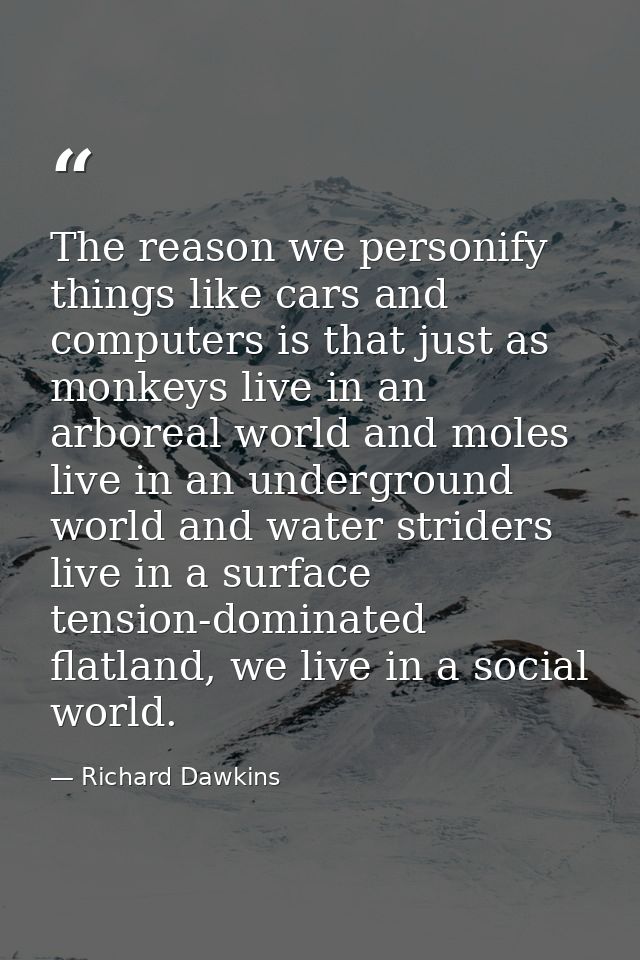 The reason we personify things like cars and computers is that just as monkeys live in an arboreal world and moles live  — Richard Dawkins