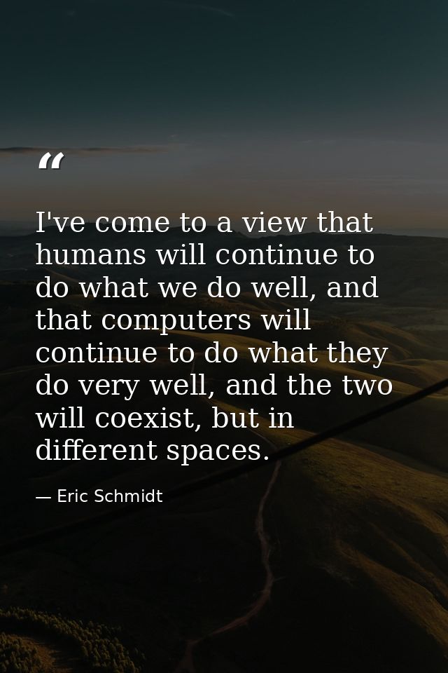 I've come to a view that humans will continue to do what we do well, and that computers will continue to do what they do — Eric Schmidt