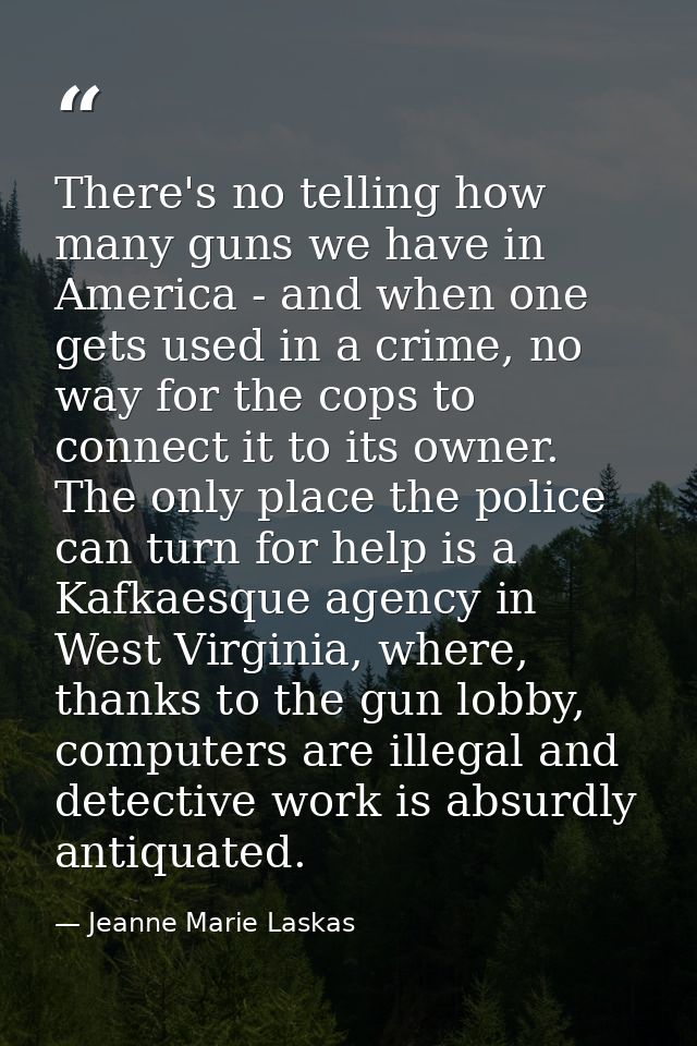 There's no telling how many guns we have in America - and when one gets used in a crime, no way for the cops to connect  — Jeanne Marie Laskas
