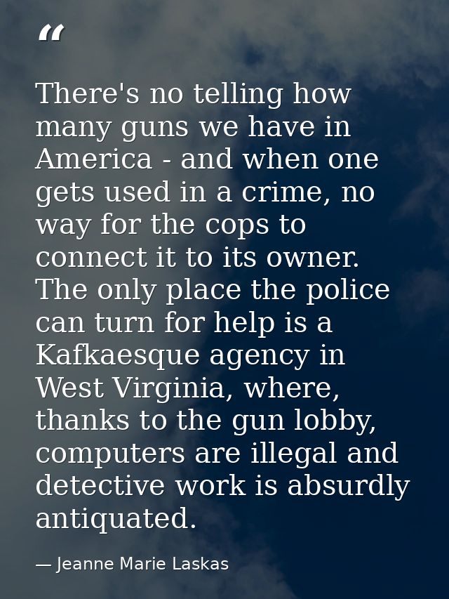 There's no telling how many guns we have in America - and when one gets used in a crime, no way for the cops to connect  — Jeanne Marie Laskas