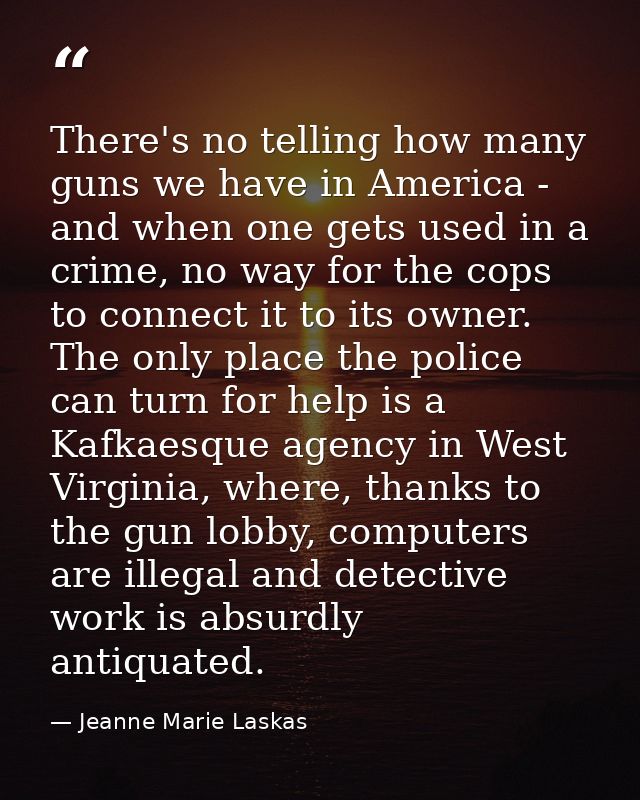 There's no telling how many guns we have in America - and when one gets used in a crime, no way for the cops to connect  — Jeanne Marie Laskas