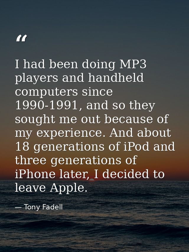 I had been doing MP3 players and handheld computers since 1990-1991, and so they sought me out because of my experience. — Tony Fadell