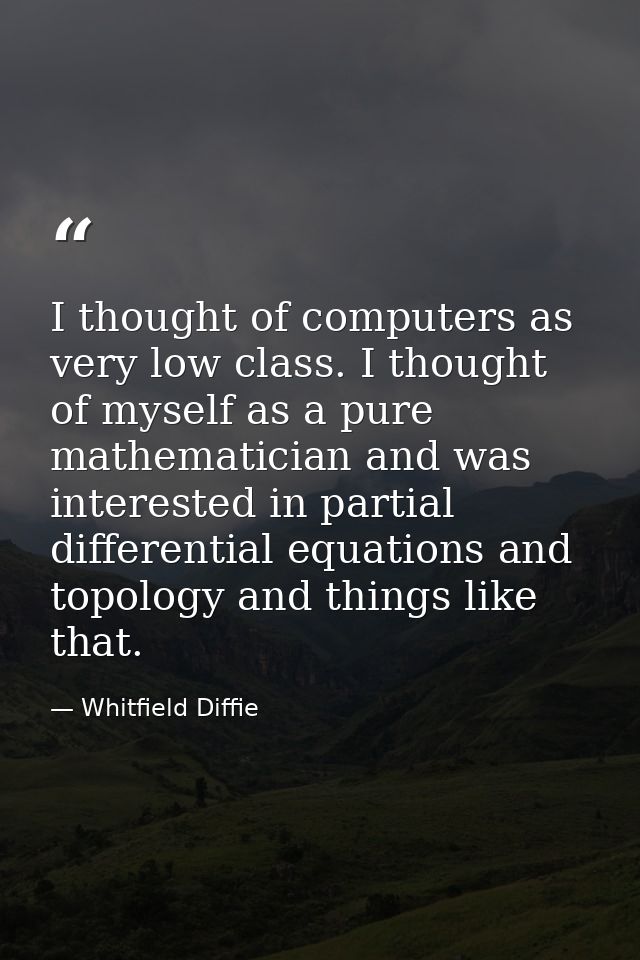 I thought of computers as very low class. I thought of myself as a pure mathematician and was interested in partial diff — Whitfield Diffie
