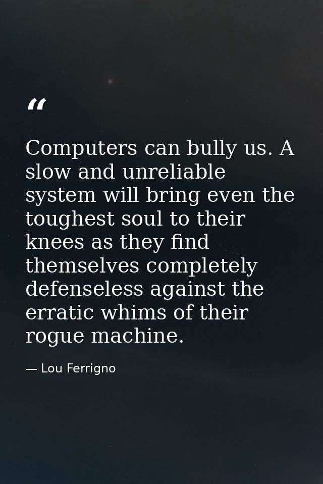 Computers can bully us. A slow and unreliable system will bring even the toughest soul to their knees as they find thems — Lou Ferrigno