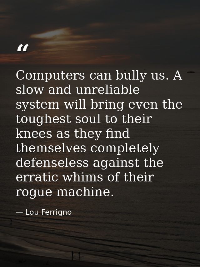 Computers can bully us. A slow and unreliable system will bring even the toughest soul to their knees as they find thems — Lou Ferrigno
