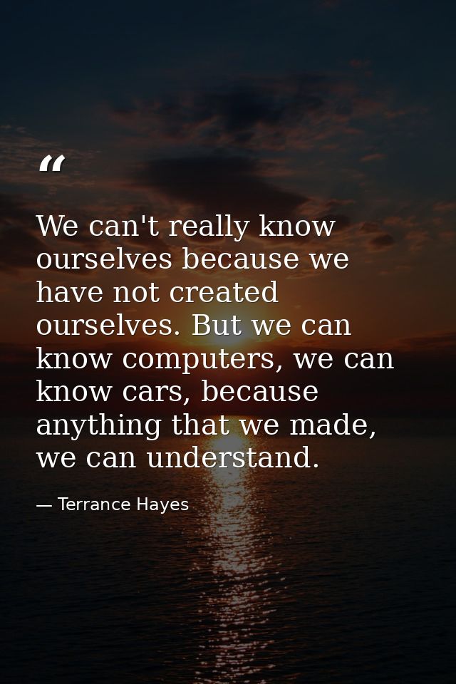We can't really know ourselves because we have not created ourselves. But we can know computers, we can know cars, becau — Terrance Hayes
