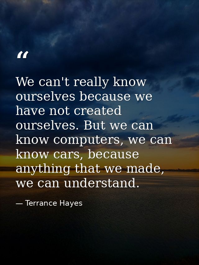 We can't really know ourselves because we have not created ourselves. But we can know computers, we can know cars, becau — Terrance Hayes