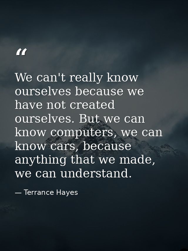 We can't really know ourselves because we have not created ourselves. But we can know computers, we can know cars, becau — Terrance Hayes